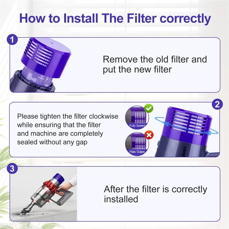 GTBL V10 Filter Part Compatible For Dyson V10 Cyclone Series,V10 Absolute,V10 Animal Filter 3 Pack Filters And Clean Brush