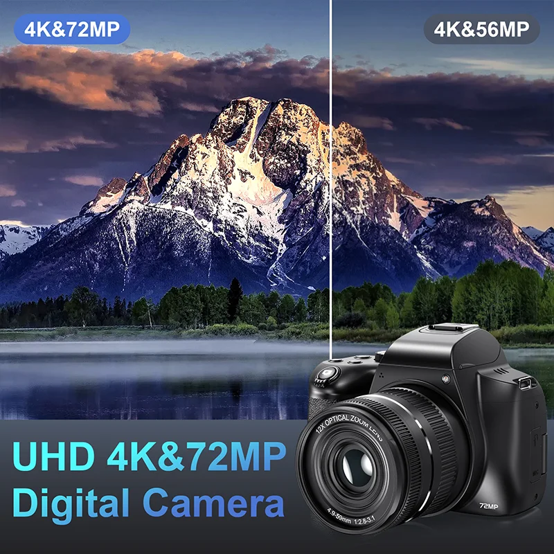 Digital Camera 4K Professional photography 72MP 12X Optical Zoom  Auto-Focus Wlfl Flash light for Tiktok ins Youtube Webcast