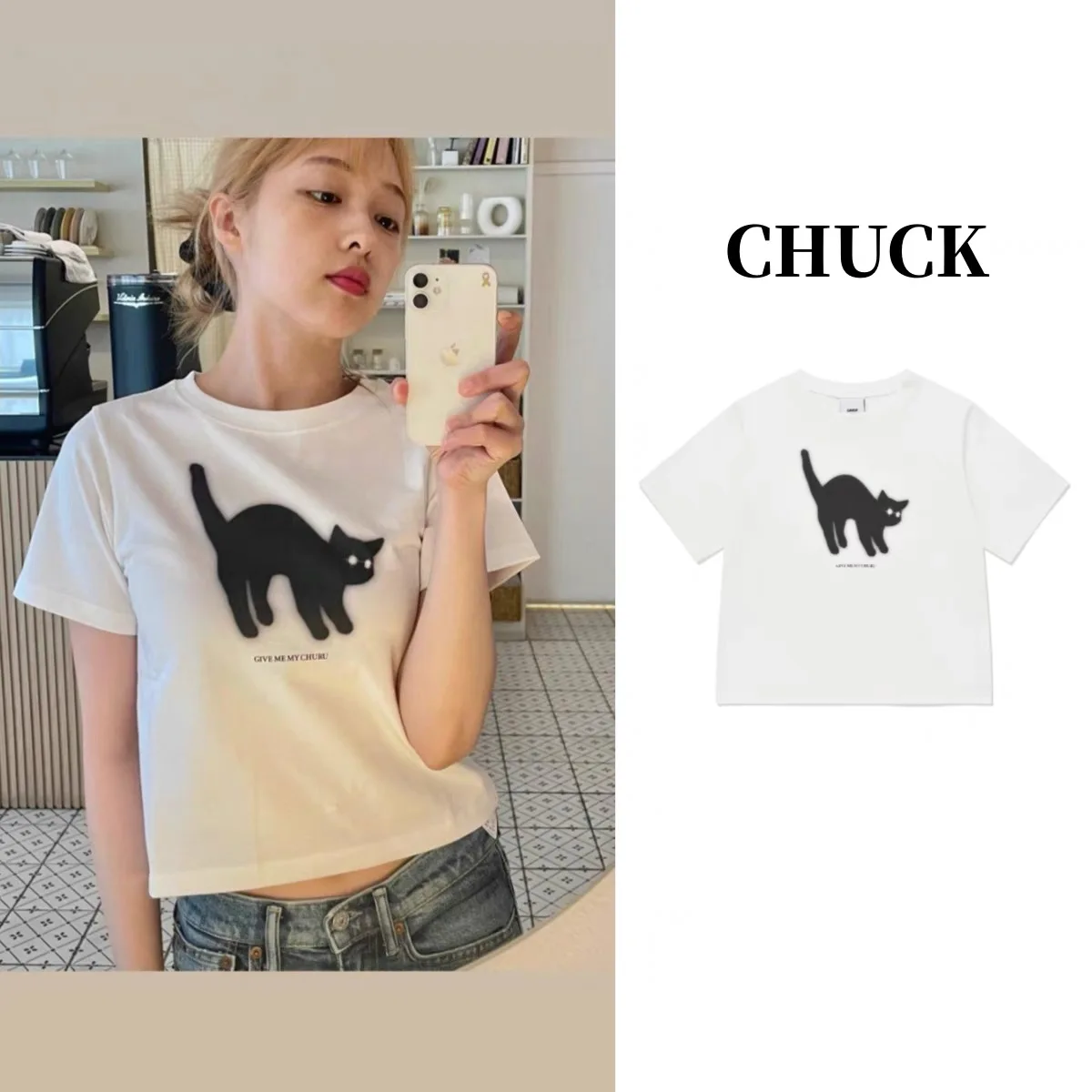 

Jio LuoTian XiaoJuan ort Sve ort T-irt Eye Print Cotton Women's Faion Tee