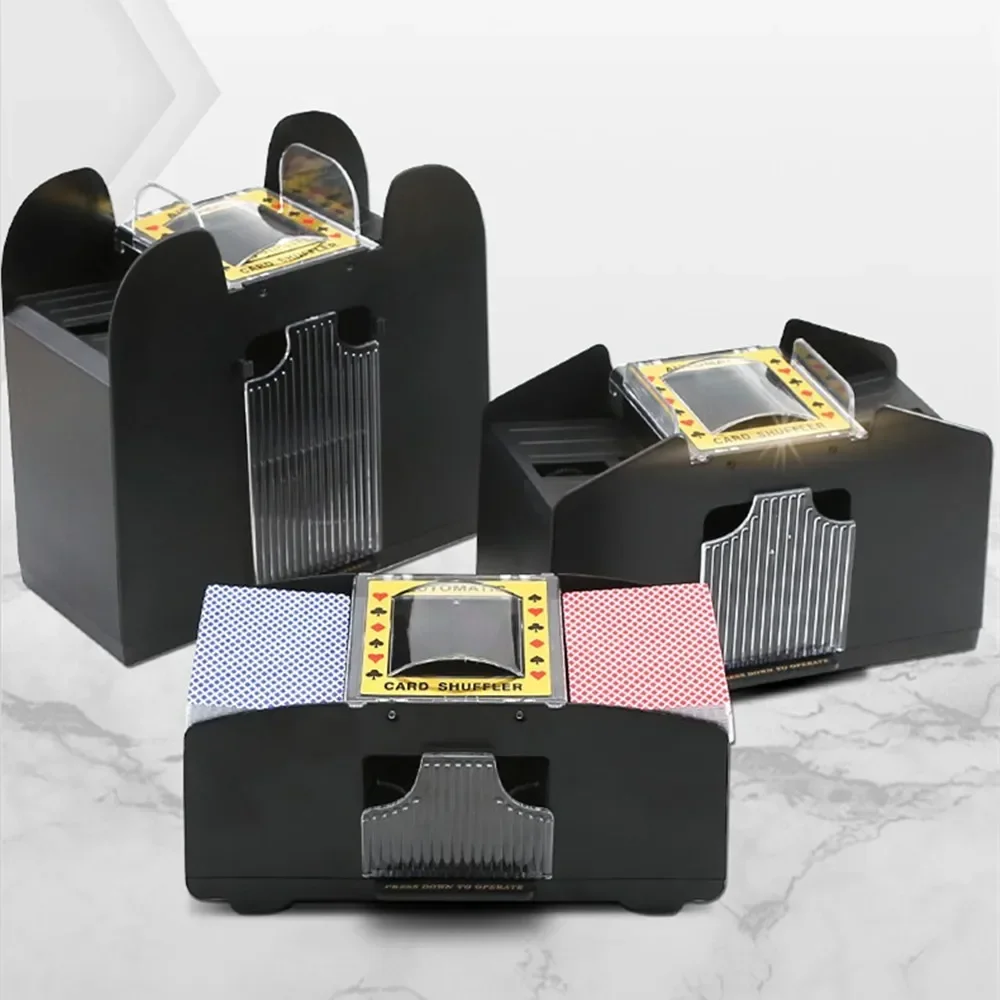 المحمولة لعبة البوكر المتثاقل آلة خلط أوتوماتيكية بالكامل 2/4/6 طوابق من أوراق اللعب بطارية تعمل بالطاقة مكافحة الغش أداة لعبة
