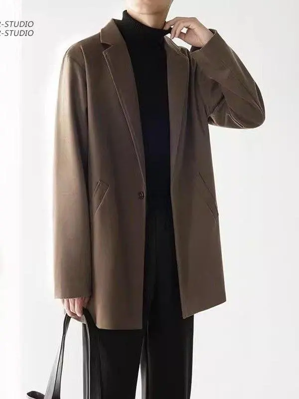 

Men's Woolen Coat Autumn Winter Mid-Length Korean Sle Suit Collar Windbreaker Loose And Haome Men's Tweed Jaet