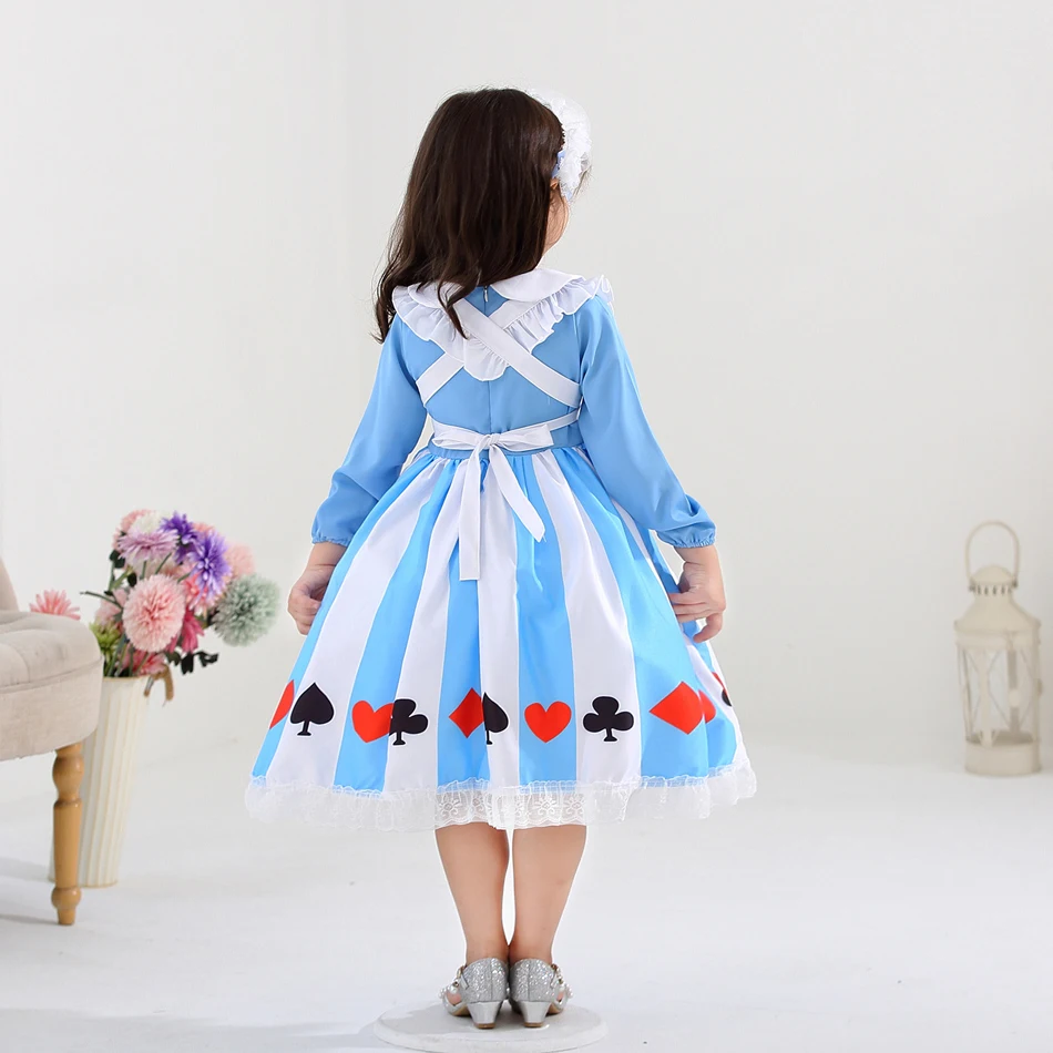 Girls Alice Costume Lolita Cosplay Princess Dress Halloween Carnival Masquerade Party Clothes Kid Blue Maid Apron Outfit 18M-10T