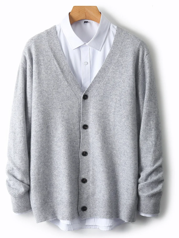 

Men's 100% Merino Wool Knitwear Autumn Winter Simple Casual Basics Cardigan V-Neck Solid Color Sweater Soft Warm Fashion New Top
