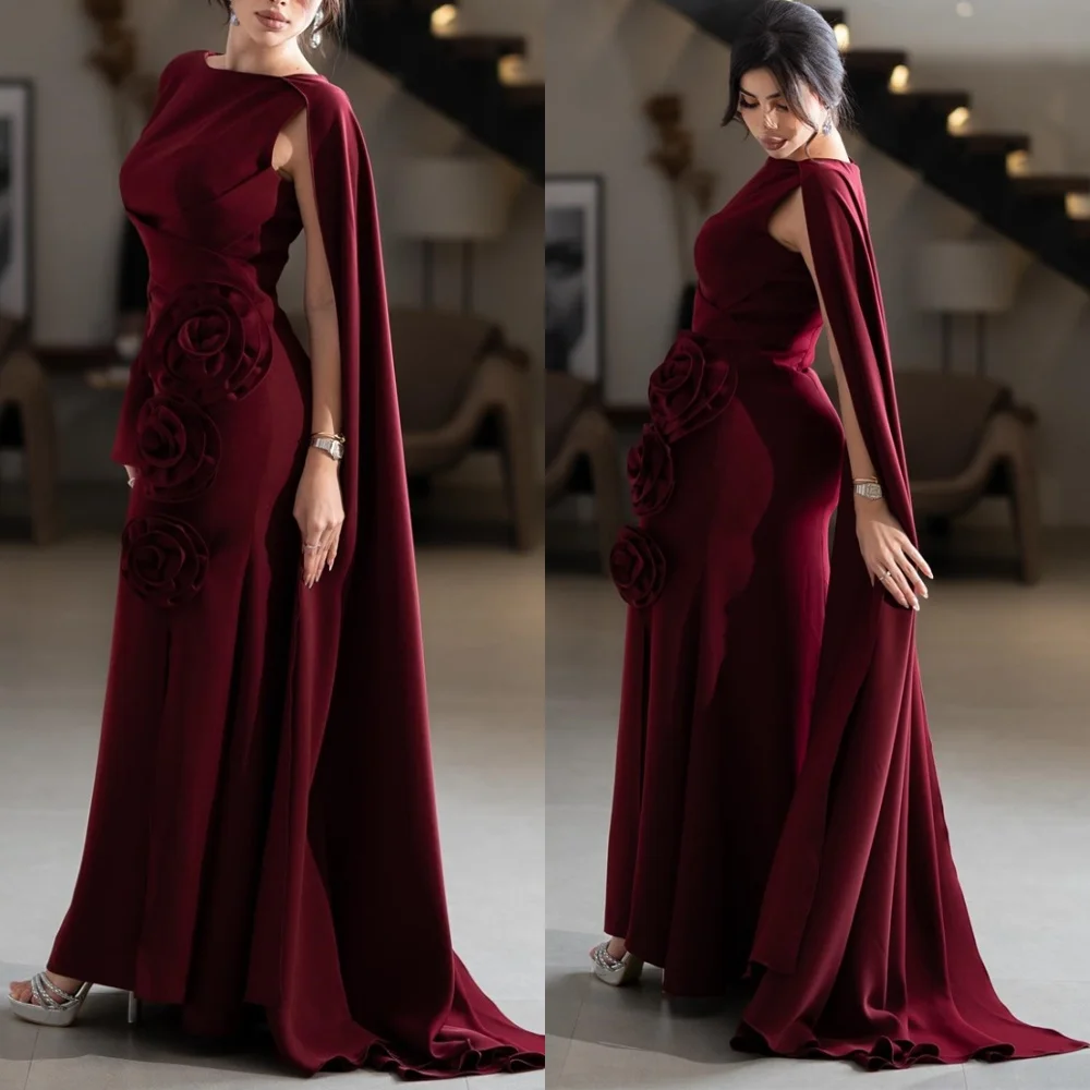 

Customized Classic Burgundy Jersey Evening Dresses Exquisite Sleeveless Celebrity Gowns Temperament Special Occasion Gowns