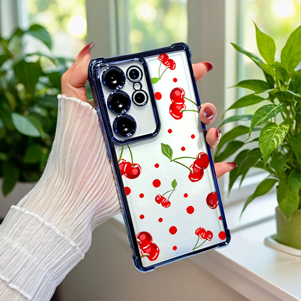 Red Cherry Polka Dots Soft TPU Shockproof Phone Case For Samsung S26 S25 S24 S23 A Series Full Coverage Anti-Scratch Slim Cover