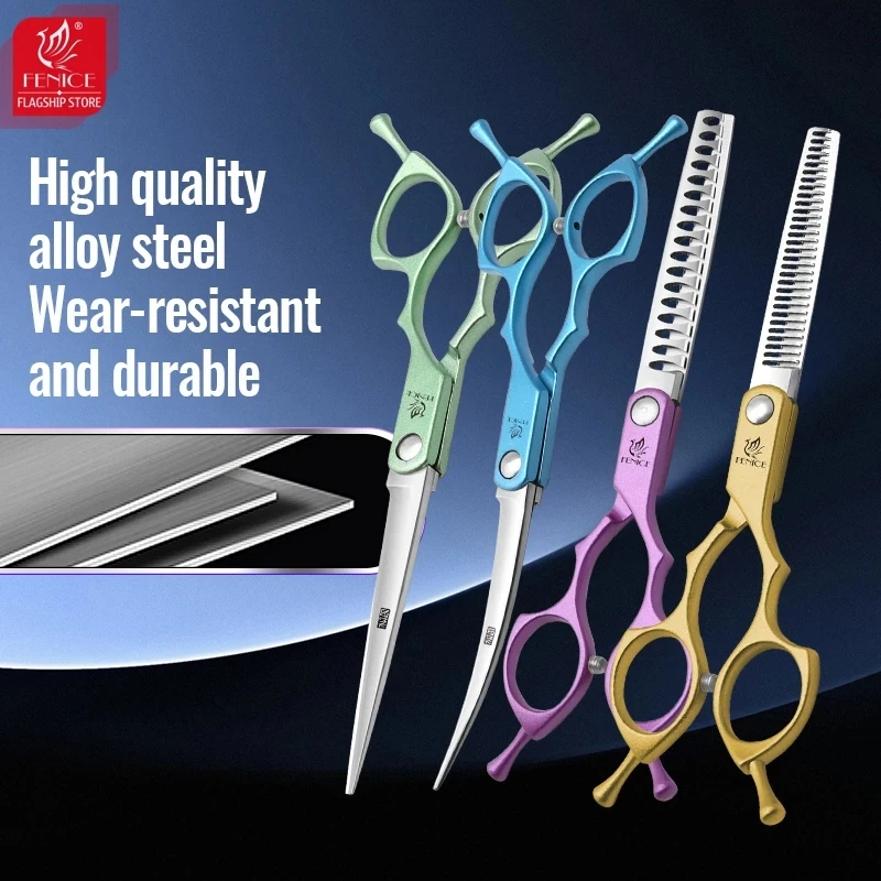 Fenice Dog Professional Grooming Scissors Set, em linha reta, Thinner, Curvo Tesouras, Tool Set, Wmark, 6,5"