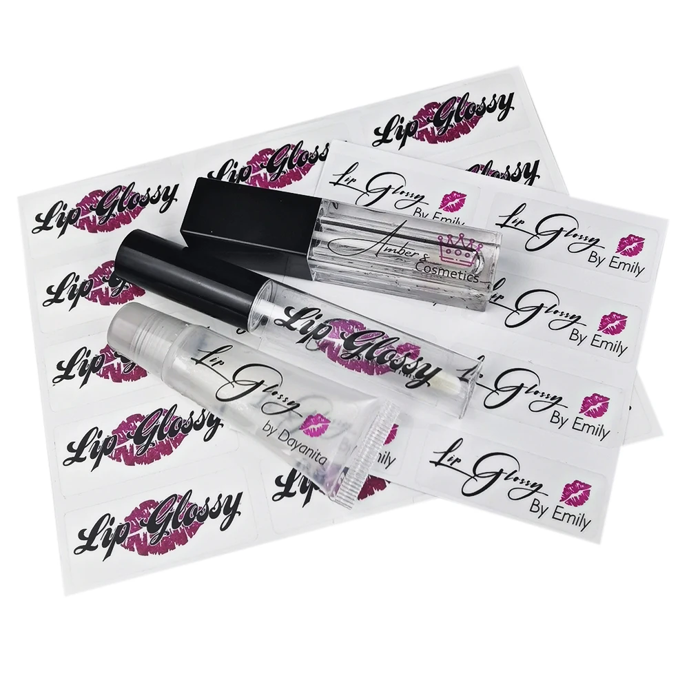 Spedizione gratuita Logo personalizzato Lipgloss adesivi trasparenti stampa personalizzata nome etichette per tubi lucidalabbra confezione da 17x45mm 100 pezzi