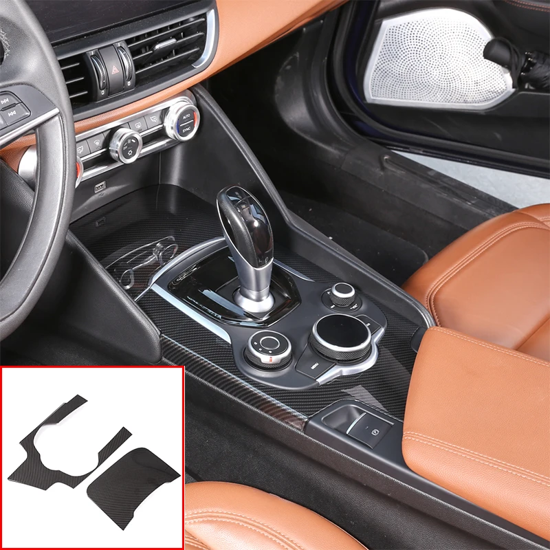 For Alfa Romeo Giulia 2017-2019 Car Accessory 2 Pcs ABS Carbon Fiber Interior Center Console Gear Shift Panel Cover Trim