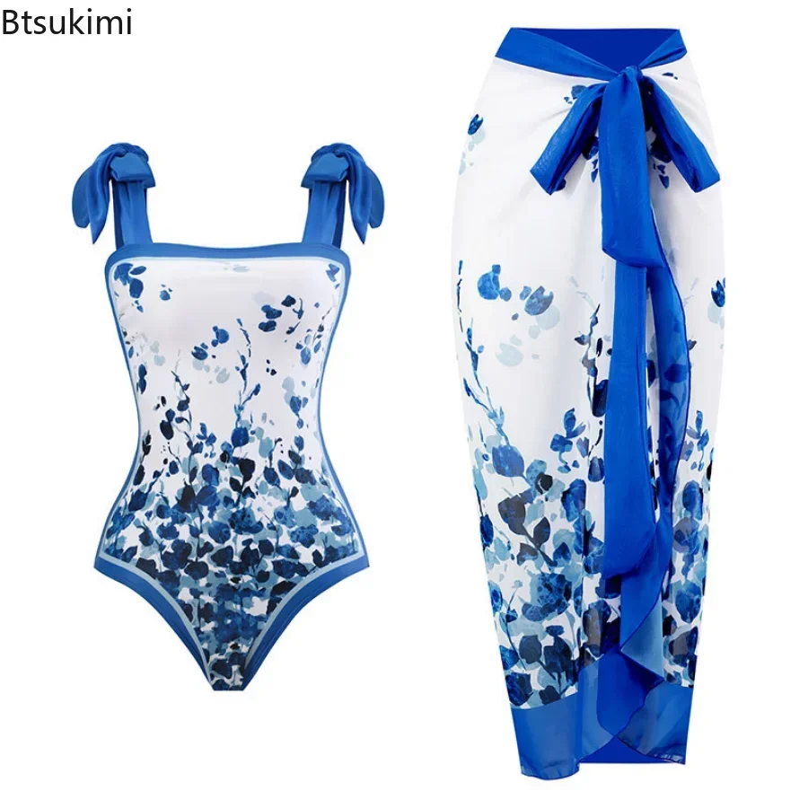 

2024 Women's Summer High Waist Push Up Bikini Set Cover Up Swimsuit Dress SexyPrint 2 Pieces Swimwear Ruffle Beach Bathing Suit