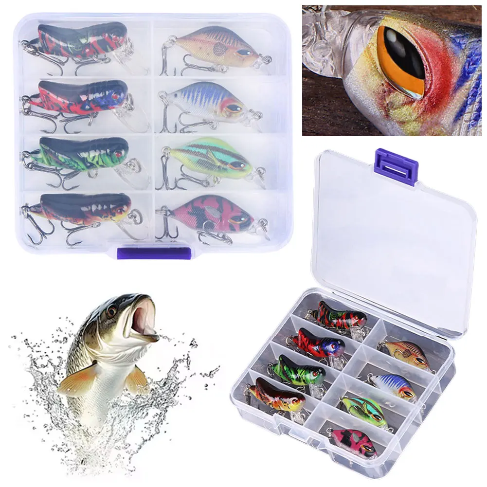 

8 шт./кор., мини-кренкбейт, воблер с тройными крючками, рыболовные приманки, искусственная жесткая приманка, гольян, свимбейт, рыболовные снасти