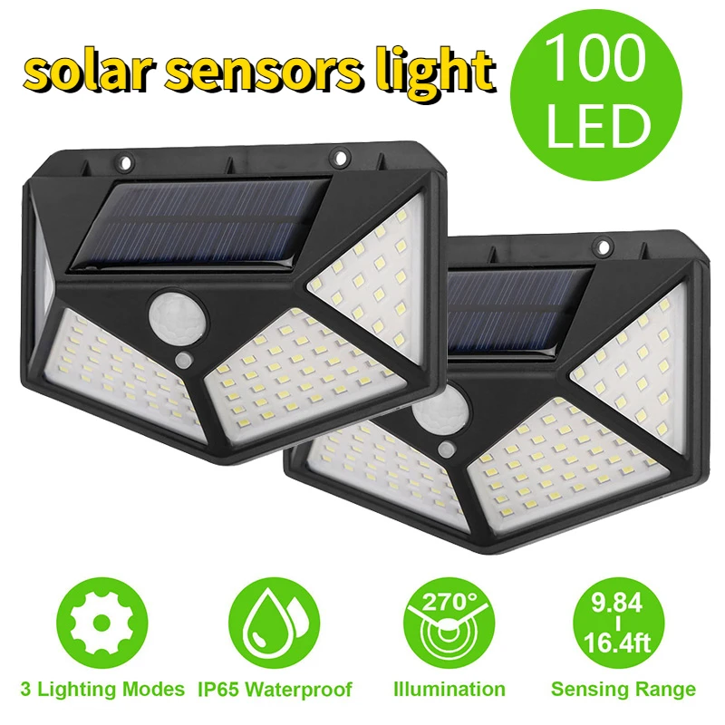 100 Led Solar Lamp Outdoor Tuin Decoratie Solar Led Licht Waterdicht Zonlicht Aangedreven Schijnwerper Met Bewegingssensor 1/3/5Pcs