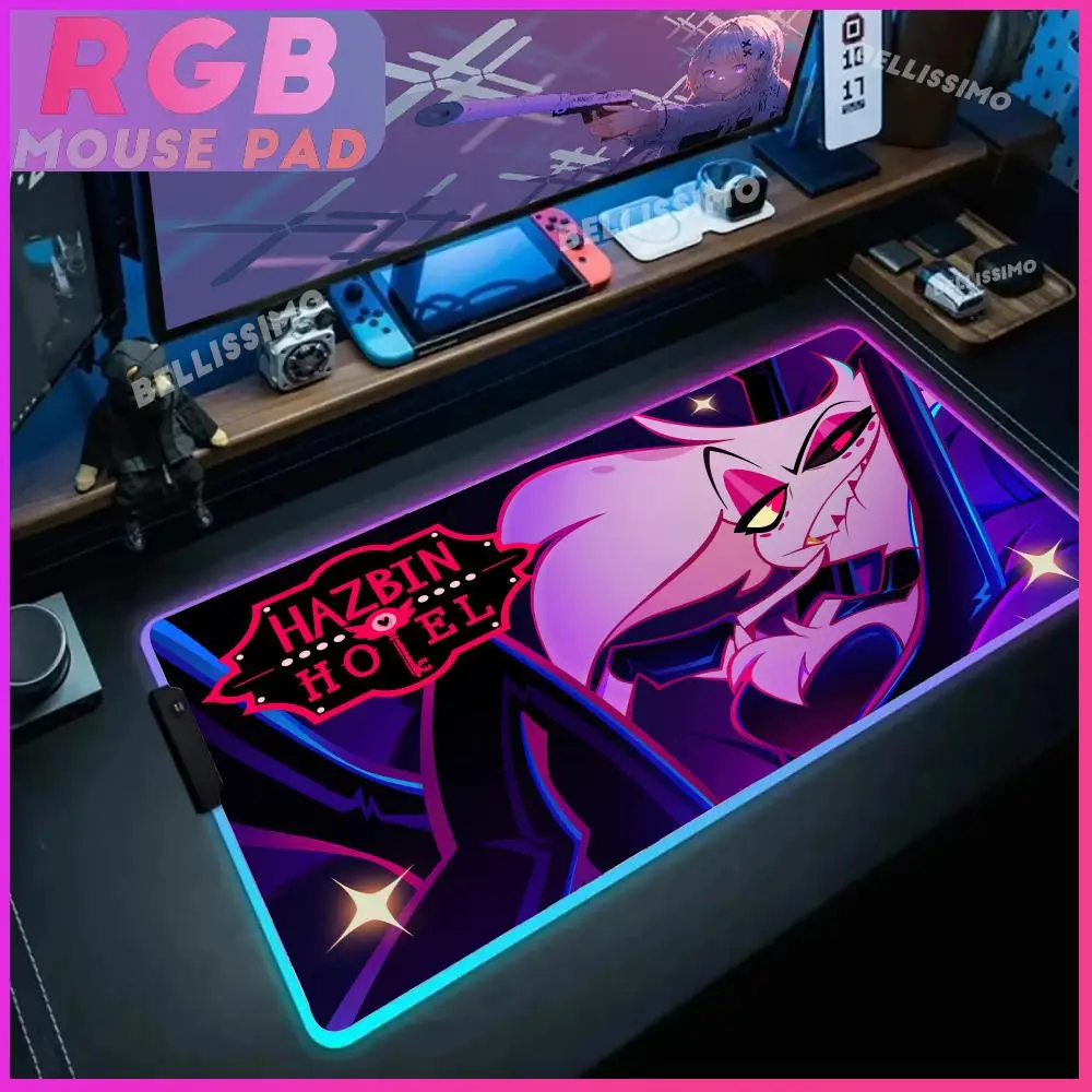 

H_hazbin H_hotel Коврик для мыши RGB Игровой коврик для мыши Коврик для мыши Большой крутой игровой коврик для мыши Клавиатура Стол Офисная игровая резиновая нескользящая Mo