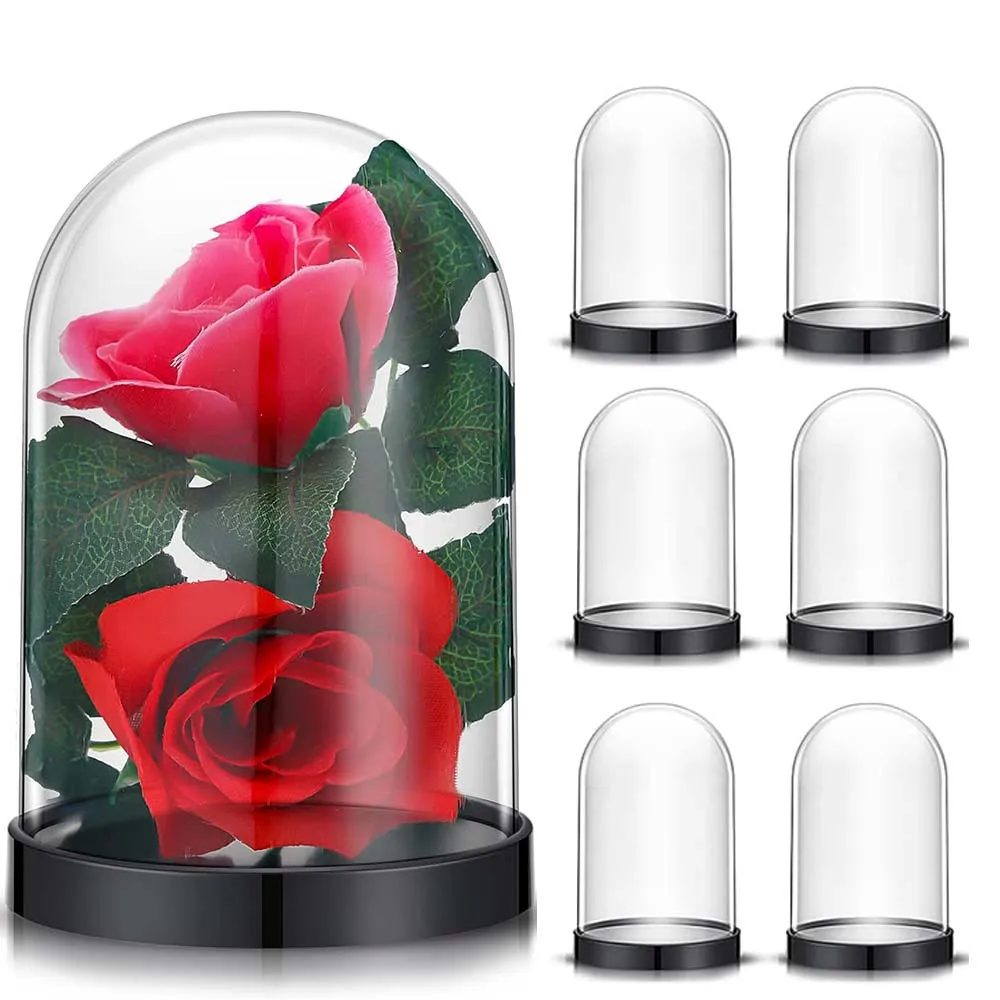 Plastic Dome Display Case Cloche Bell Jar with Base Clear Decor for Collectibles Rose Office Home Tabletop CenterPc Decor