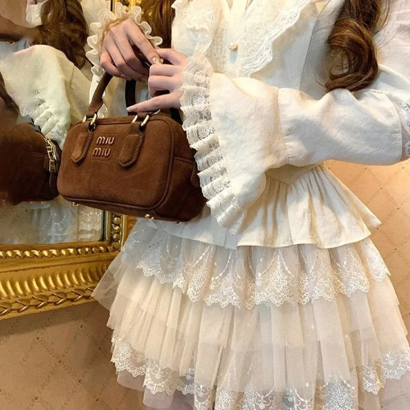 French Elegant Two Piece Set 2024 - Sweet Long Sleeve Blouse with Tiered Skirt, Rich Lady Style Matching Outfit, Y2K Luxury Offi