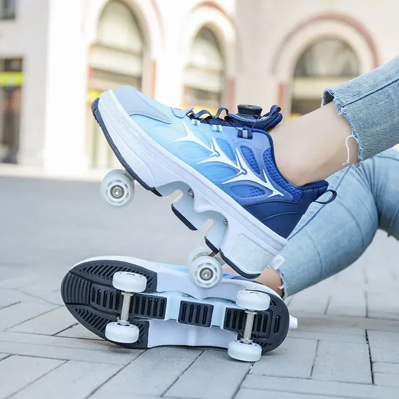 

4-Wheel Skates Deform Roller Skate Shoes Professional Double Row Skates Youth Men Women Sneakers Parkour Deformation Shoes Gift