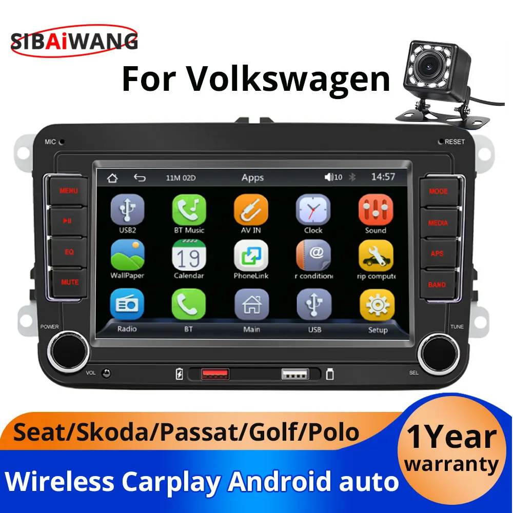 

7inch Radio player for car 2din Car Radio Wireless Carplay Android auto Multimedia MP5 Player for Volkswagen Seat Skoda GolfPOLO