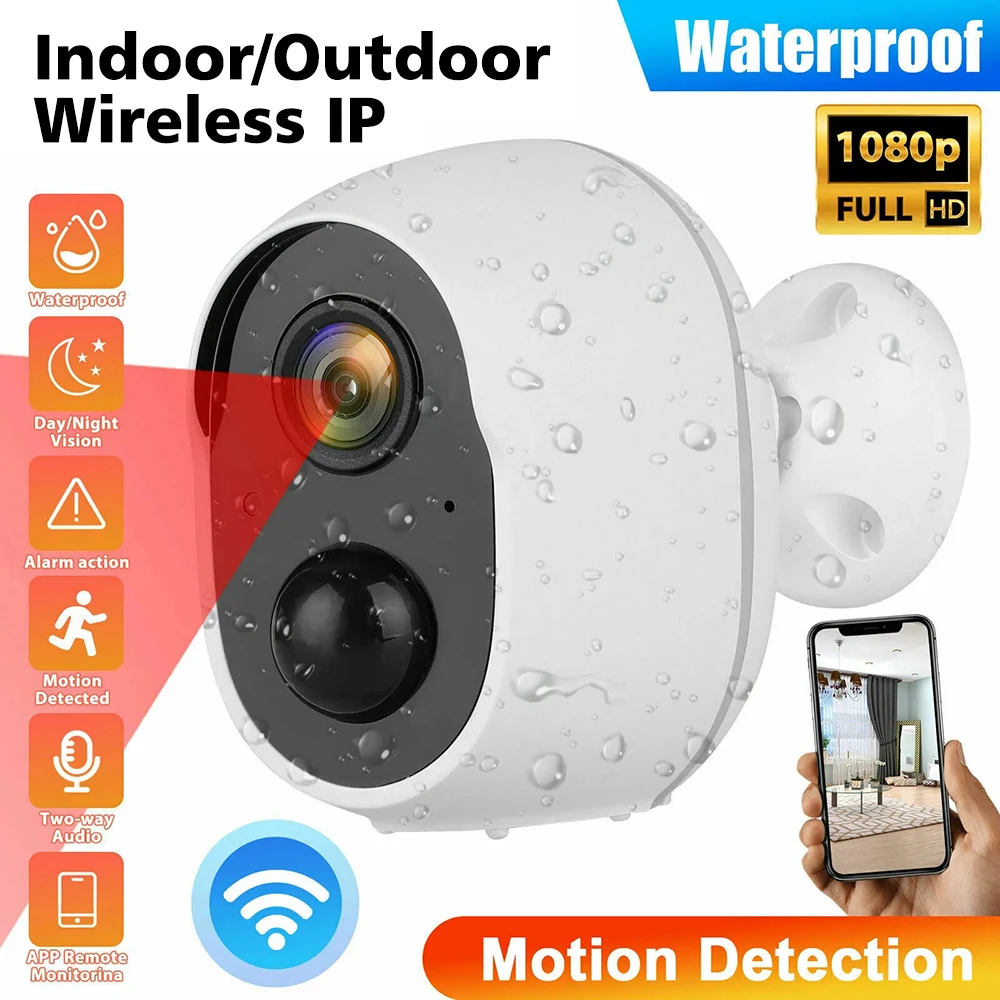 Wireless Security Camera IP66 Outdoor Waterproof Two-Way Communication Night Vision 5200mAh Rechargeable Large Capacity Battery