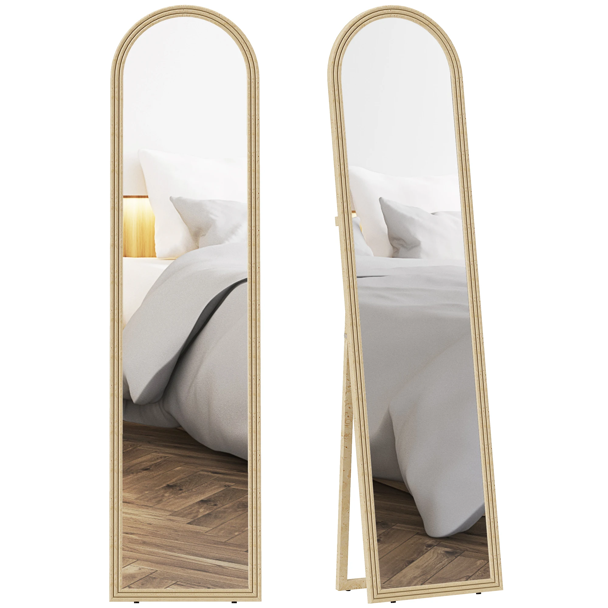 HOMCOM Espejo de Pie Cuerpo Entero con Marco Efecto Piedra Espejo de Pared con 2 Formas de Uso Rectangular 40x3,7x160 cm Beige