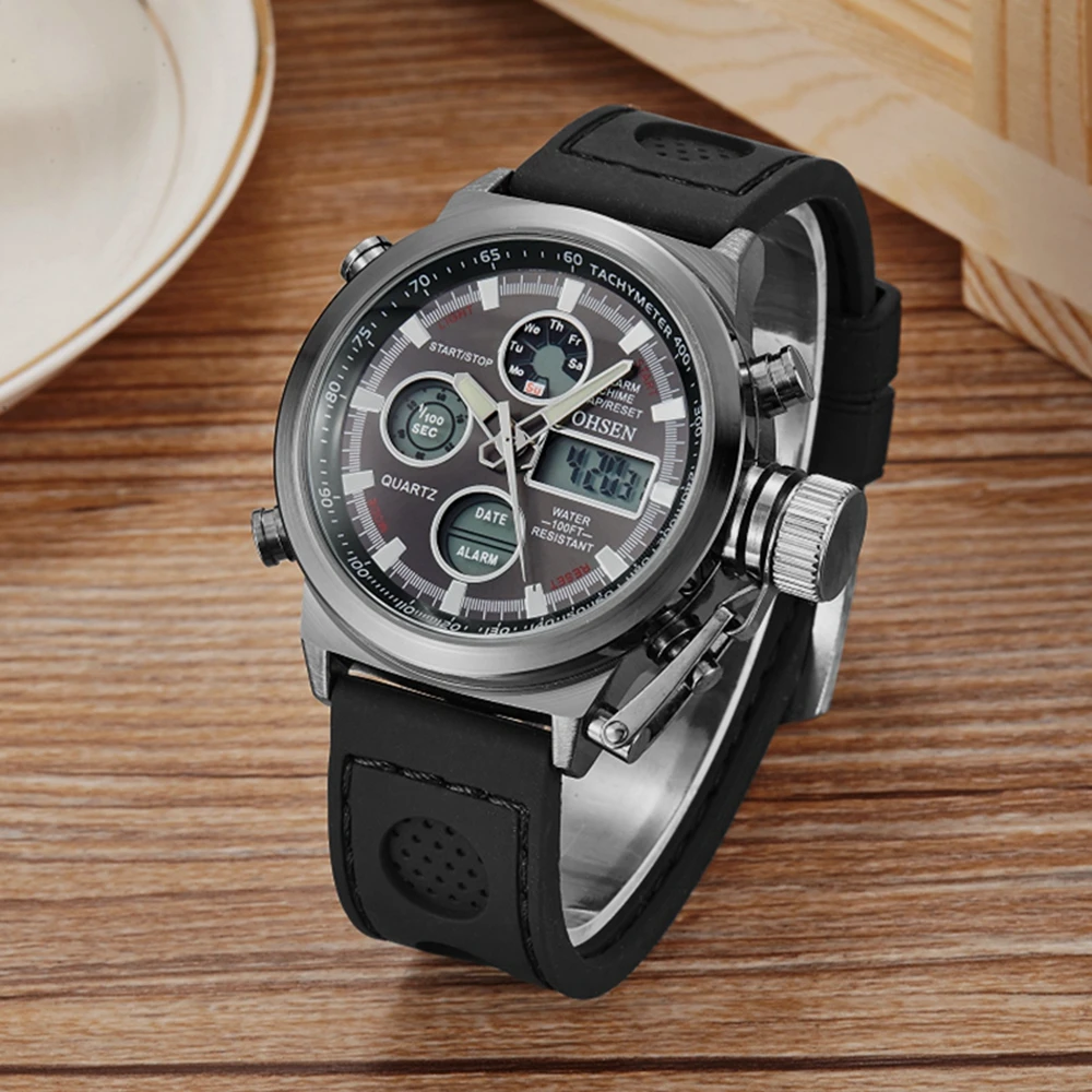 Digital Military Watches for Men Black Steel Dial Fashion Waterproof Quartz Wristwatch Alarm Sport Watch Dual Time Male Clocks