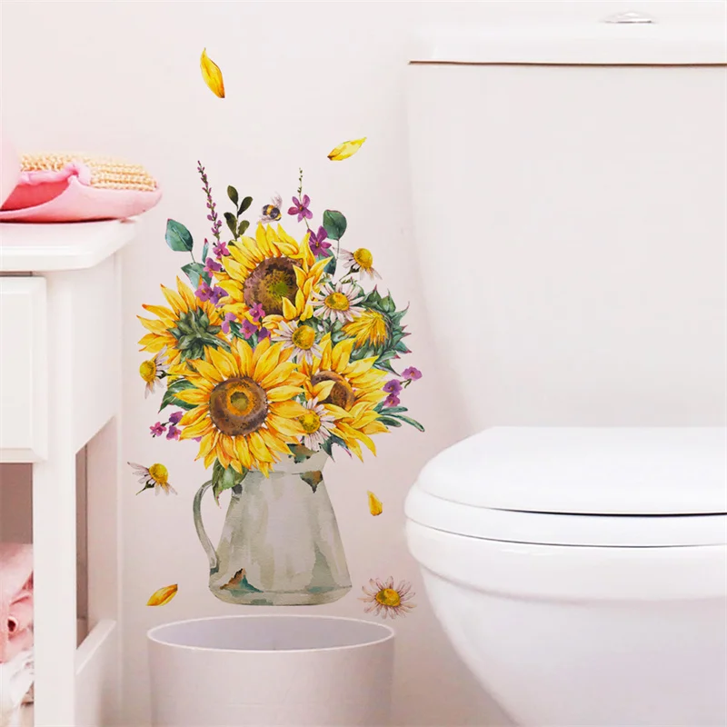 M19 Pflanzen Blumen Sonnenblumen Schmetterlinge Wanda uf kleber Toiletten aufkleber Badezimmer Toiletten abdeckung Kühlschrank Aufkleber WC Dekoration – Detail 13