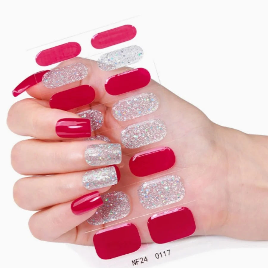 

1 шт. гелевые наклейки для ногтей с блестками - полуотвержденные наклейки для ногтей, отверждаемые УФ/LED-лампой, съемные и приклеиваемые, дизайн с цветовыми блоками