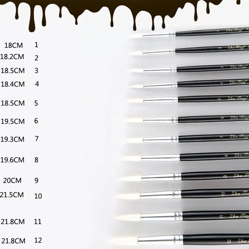 12Pcs Paint Brush Black Penholder White Nylon Hair Oil Painting Brushes Watercolor Acrylic Drawing DIY Art Supplies painting pen