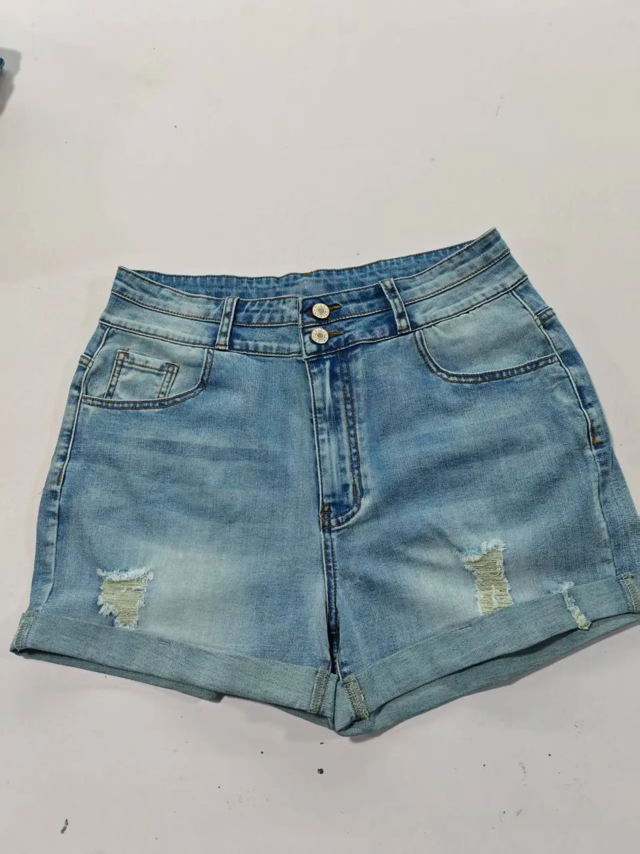 

ZMTUO Women's Vintage Wash Denim Shorts Large size High rise Double button Cuffed Hem Y2K Streetwear Summer Wardrobe Staple