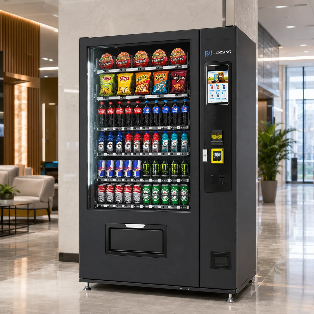RUNYANG Custom Soda Snack and Drink Beverage Outdoor Coin Operated Vending Machine for Sale with Card Reader