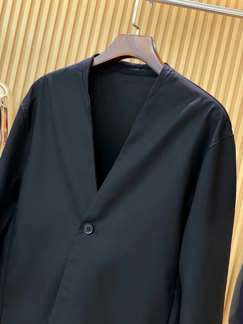 الراقية ثي القطن الكتان عادية فضفاضة تناسب واحدة الصدر الرجال دعوى Jaet Faion الحضرية Sle الوقوف صالح الخريف ارتداء #3