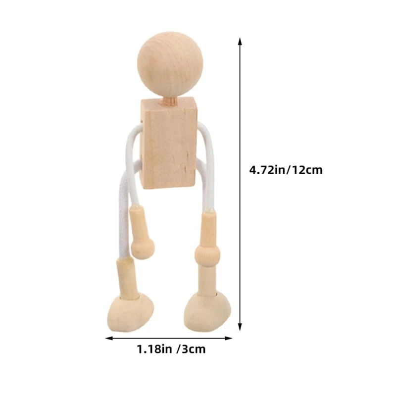 7Pcs Blank Wooden Cartoon Figure: DIY Painting Robot Figures Joint Figures Robot Peg Doll For DIY