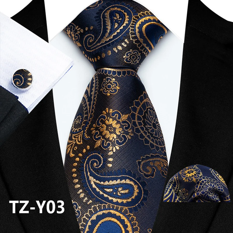 Paisley-Krawattenset für Herren, luxuriöse Krawatte, Einstecktuch, Manschettenknöpfe, 3-teiliges Set, klassische florale Krawatte, Einstecktuch für Anzug, Hochzeit, Business, Cravata – Detail 3