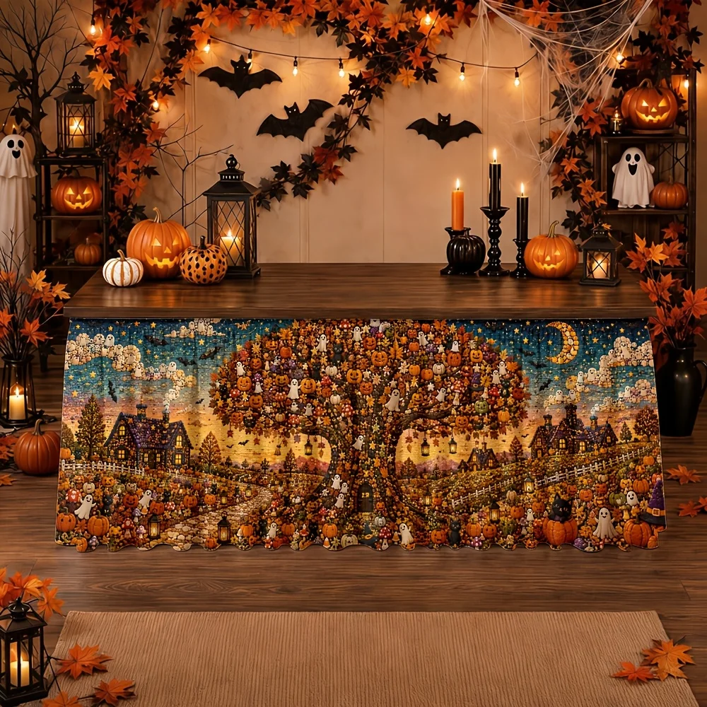 Table skirt/tableskirt autumn harvest theme, jack-o-lantern decoration, Halloween atmosphere