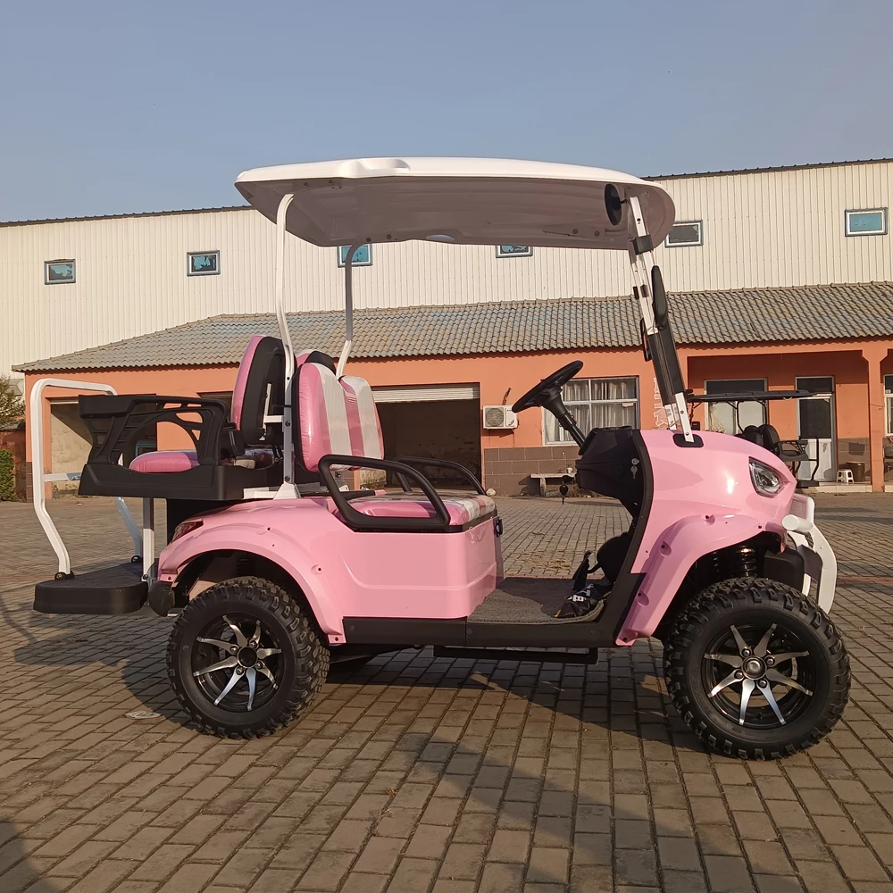 Comfortable 48V 4 Wheel 4 Seater Pink Golf Carts Quality 4000W Motor Golf Scooter Electric Cart 3 - 4 People Travel Golf Carts