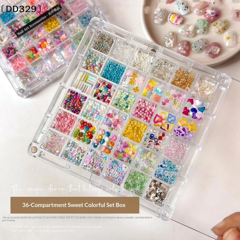 1 Box 12/36 Grids Mix Colors/Sizes 3D Nail Little Flower Candy Beads Set Nail Decoration DIY Manicure Accessories〔DD329〕