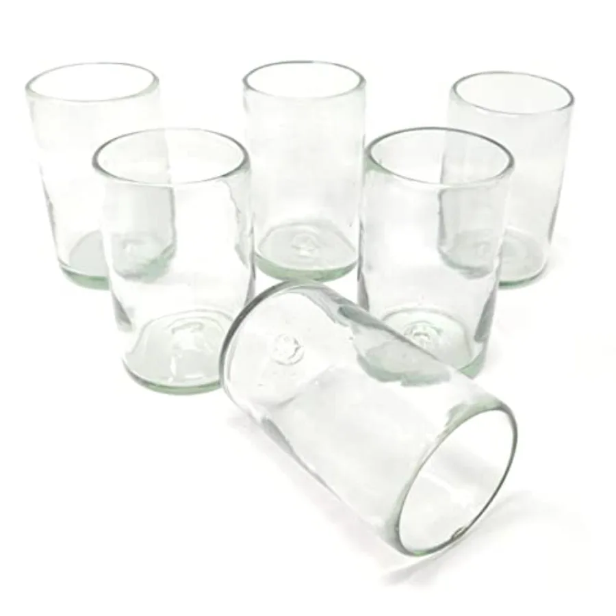 

Hand Blown Mexican Drinking Glasses Set of 6 Natural Clear Glasses 14 oz each
