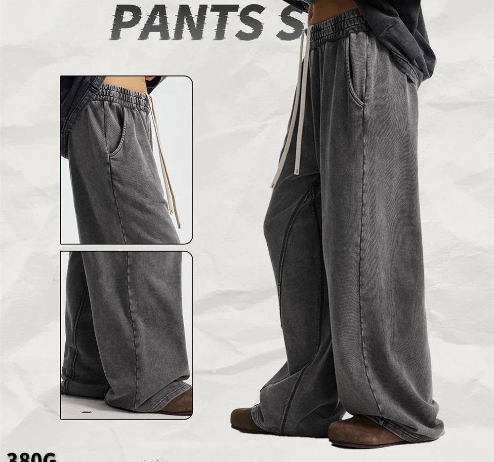 

Осенние мужские брюки из стираного хлопка 380 г/м2, свободные махровые спортивные брюки унисекс, спортивные штаны