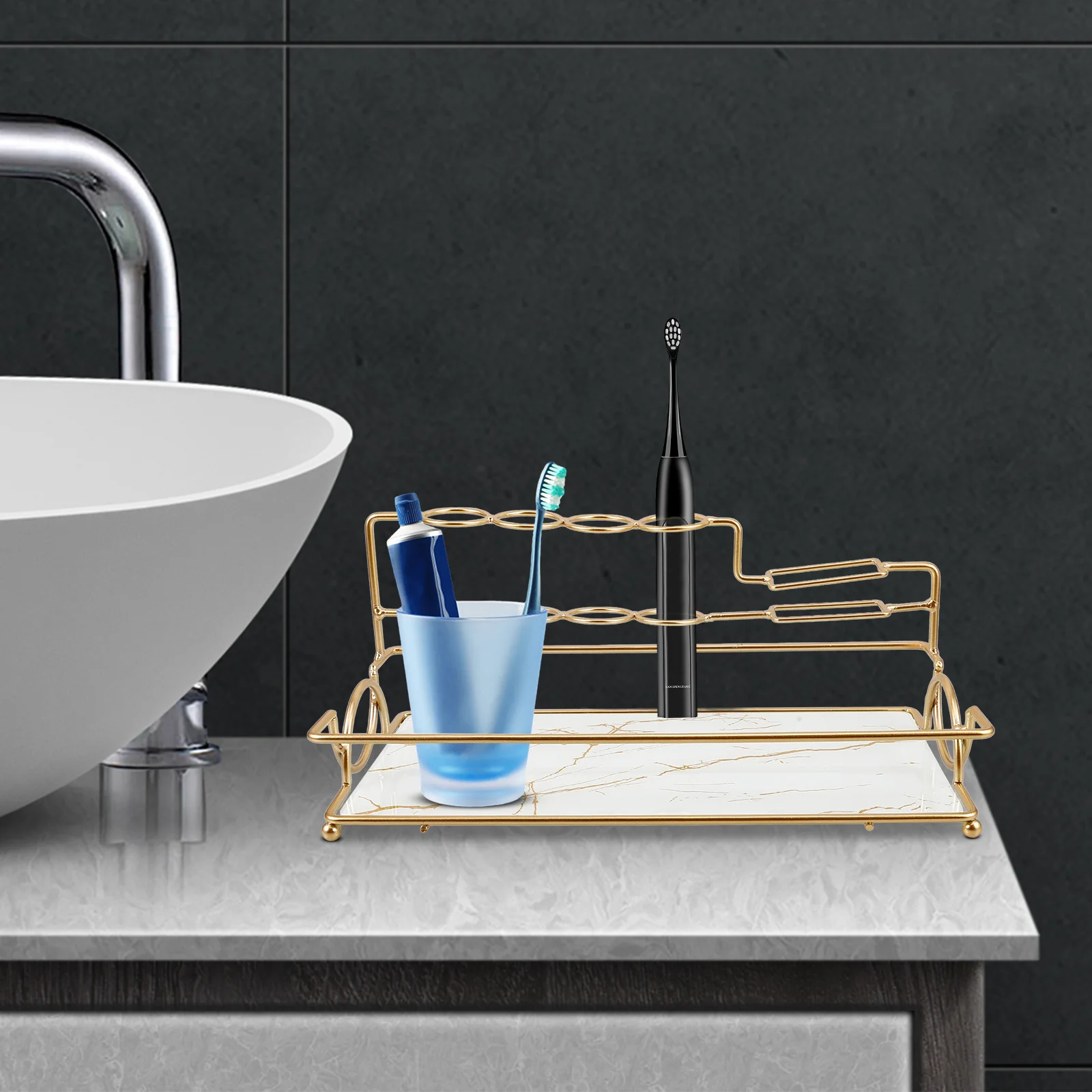 

Bathroom Countertop Organizer Multi-Layer Shelf Stable Material Cosmetics Toiletries Storage Rack Counter Top