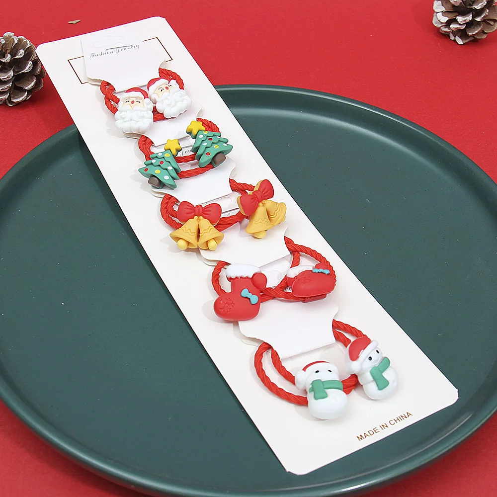 10Pcs/Set Girl Cartoon Christmas Hair Ties Elastic Rubber Band Kids Sweet Hair Band Santa Claus Scrunchies Hair Accessories Gift