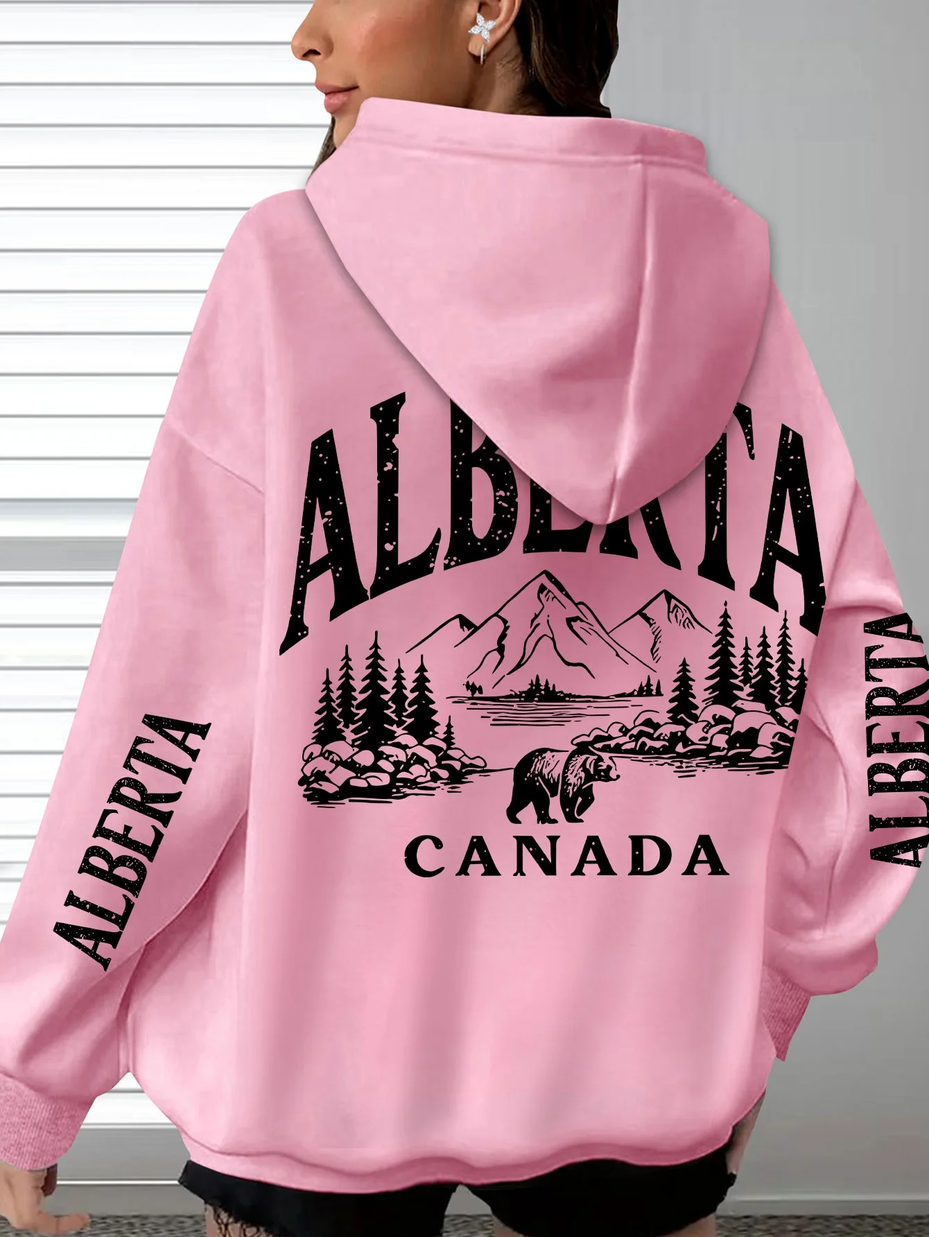 Retro Hoodie Back Long Sleeve Printed Long Sleeve Pocket Hoodie Cute Casual Fashion Natural Camping Plush Sweatshirt