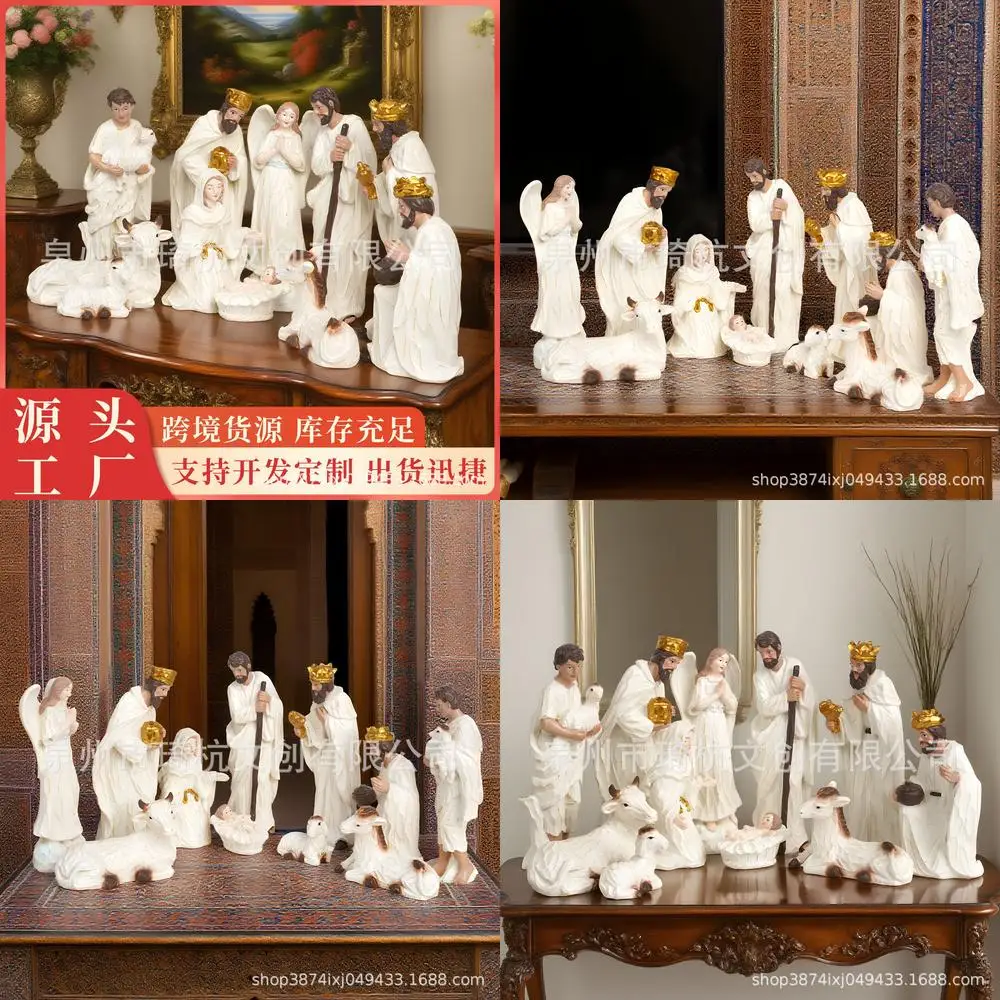 

Новый Рождественский ангел, ясли, набор сцен, религиозные фигурки, украшение для рабочего стола из смолы, ремесленное украшение