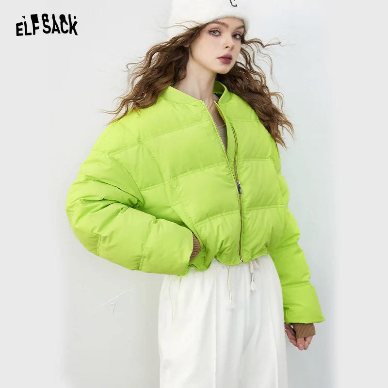 Imagem -03 - Elfsack-jaqueta Curta Monocromática de Mulher Cabolsas Minimalistas Inverno 2023