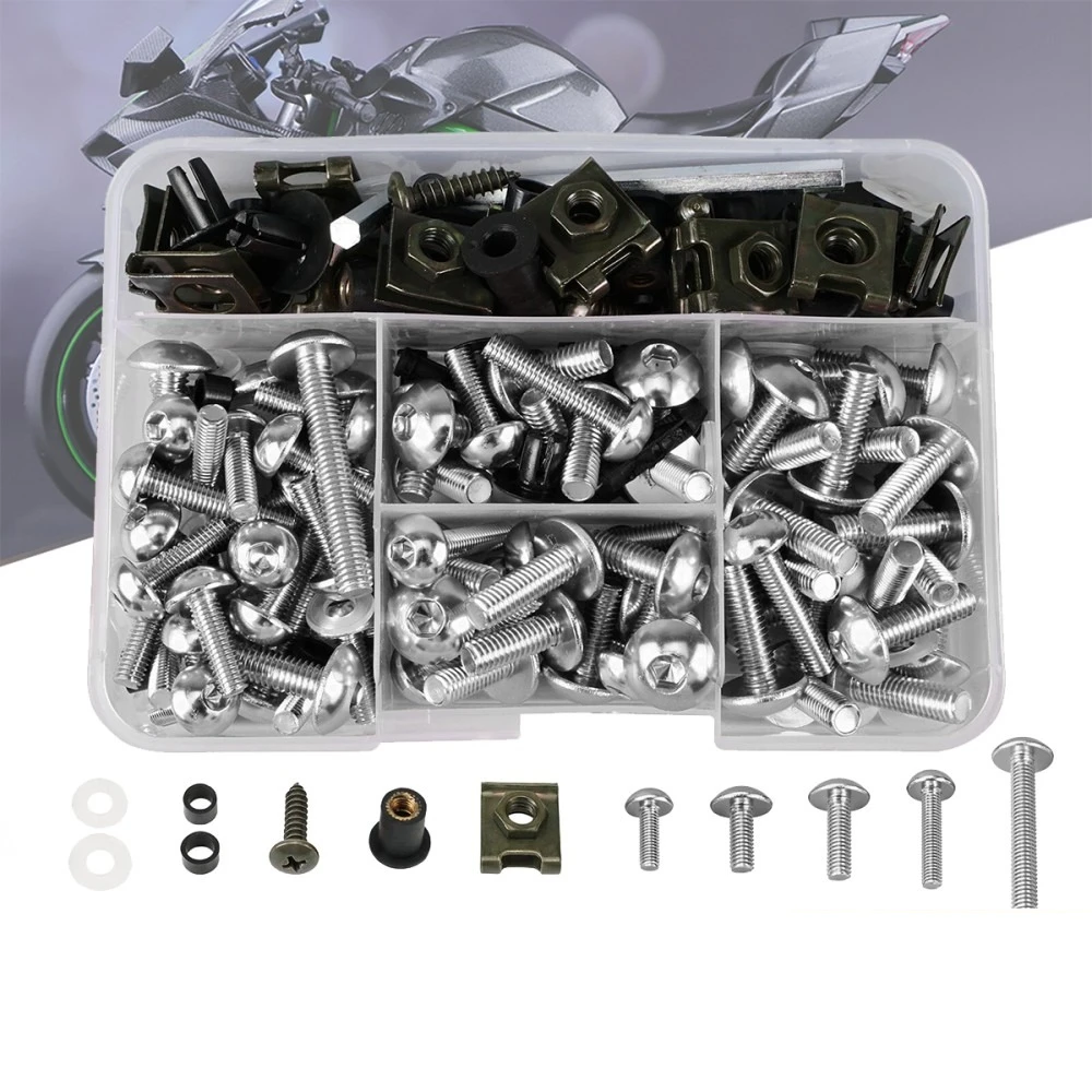 Set di viti per moto in acciaio inox, viti per carene M5 M6, morsetti, 155 pezzi