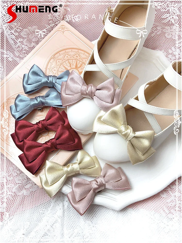 Women Japan Bow Tie Four-Color Ribbon Shoe Clip Lolita Sweet Original Wine Red Shoe Buckle Bow Shoe Ornament Woman Accesorios