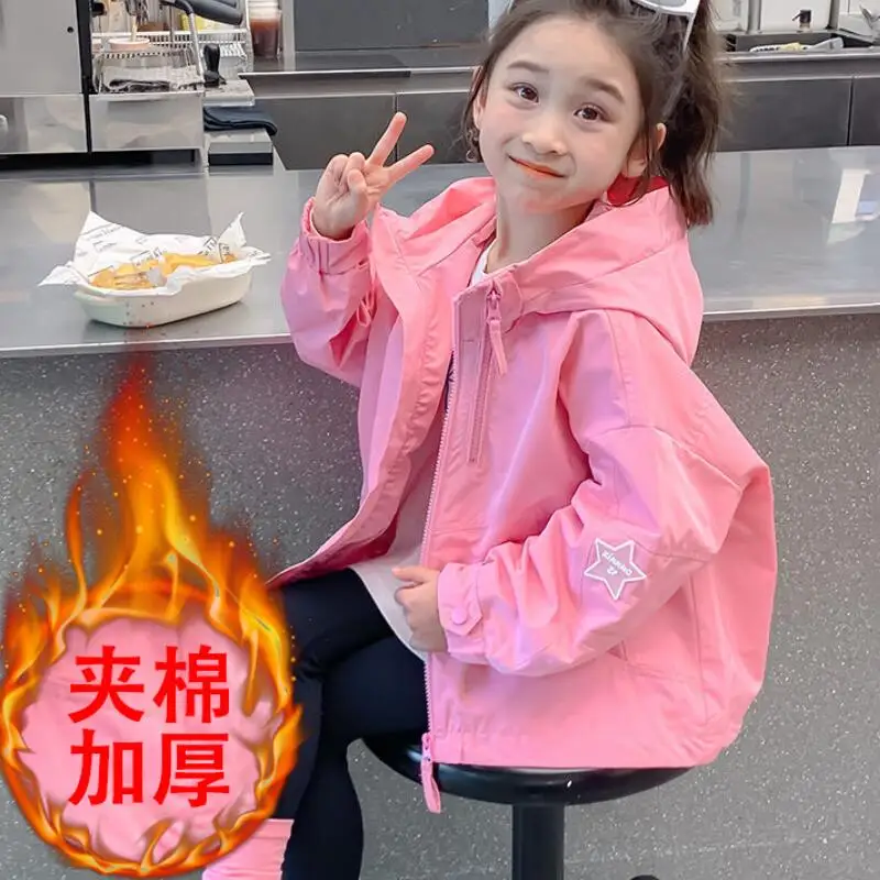 

kawaii girl cotton-padded jacket keep warm fashion student winter cartoon Casual zipper hooded thicken tops children's clothing