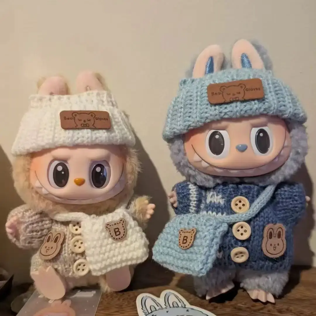 

For 15-17cm Labubu Doll Accessories Outfit Clothes Bear Label Hat Love Sweater Set Cute Decoration Little Clothes Toy Collectors