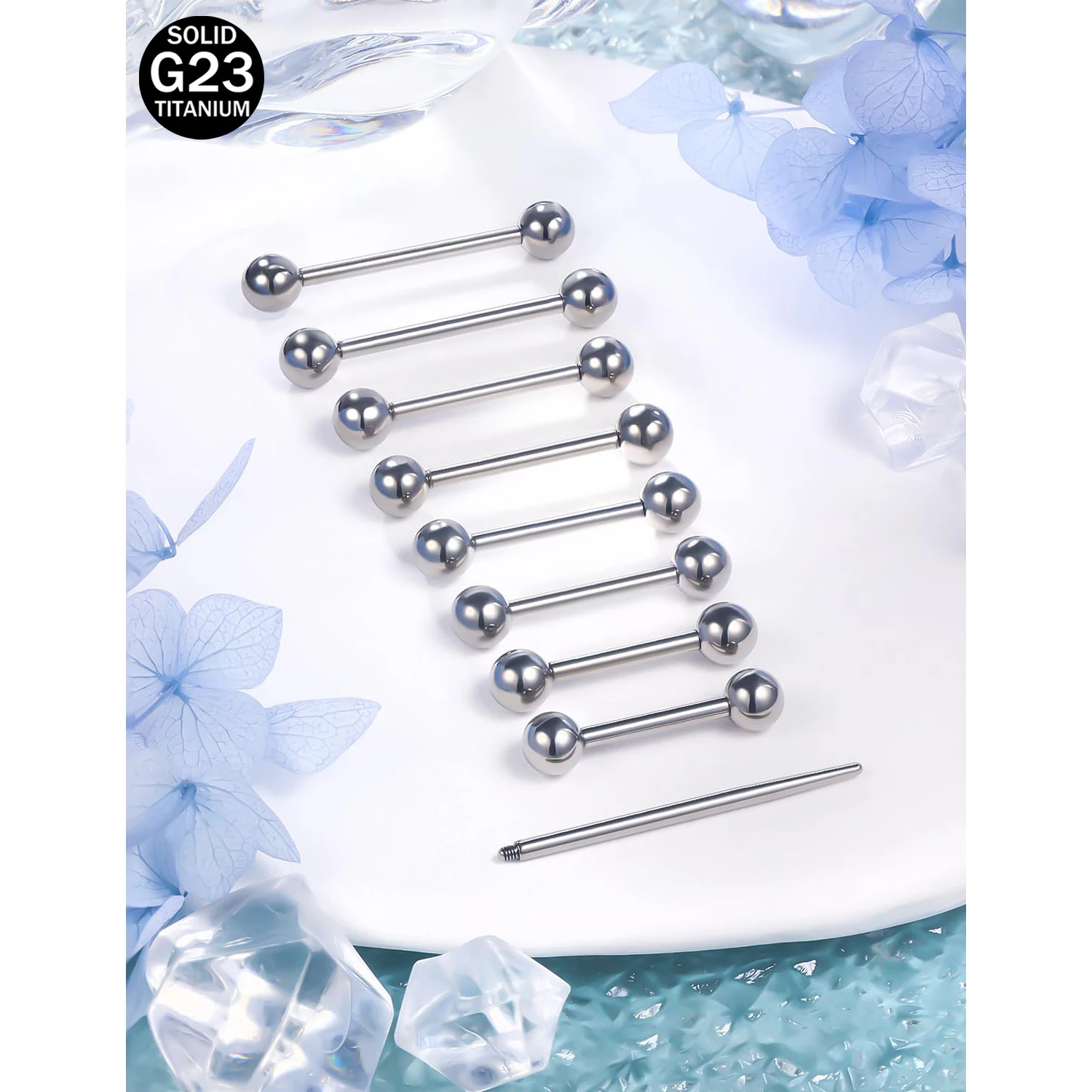 2pcs Set F136 Titanium 14g Internally Threaded Nipple Tongue Rings Bridge Piercing Jewelry for Women Men 12-38mm Bars Barbells