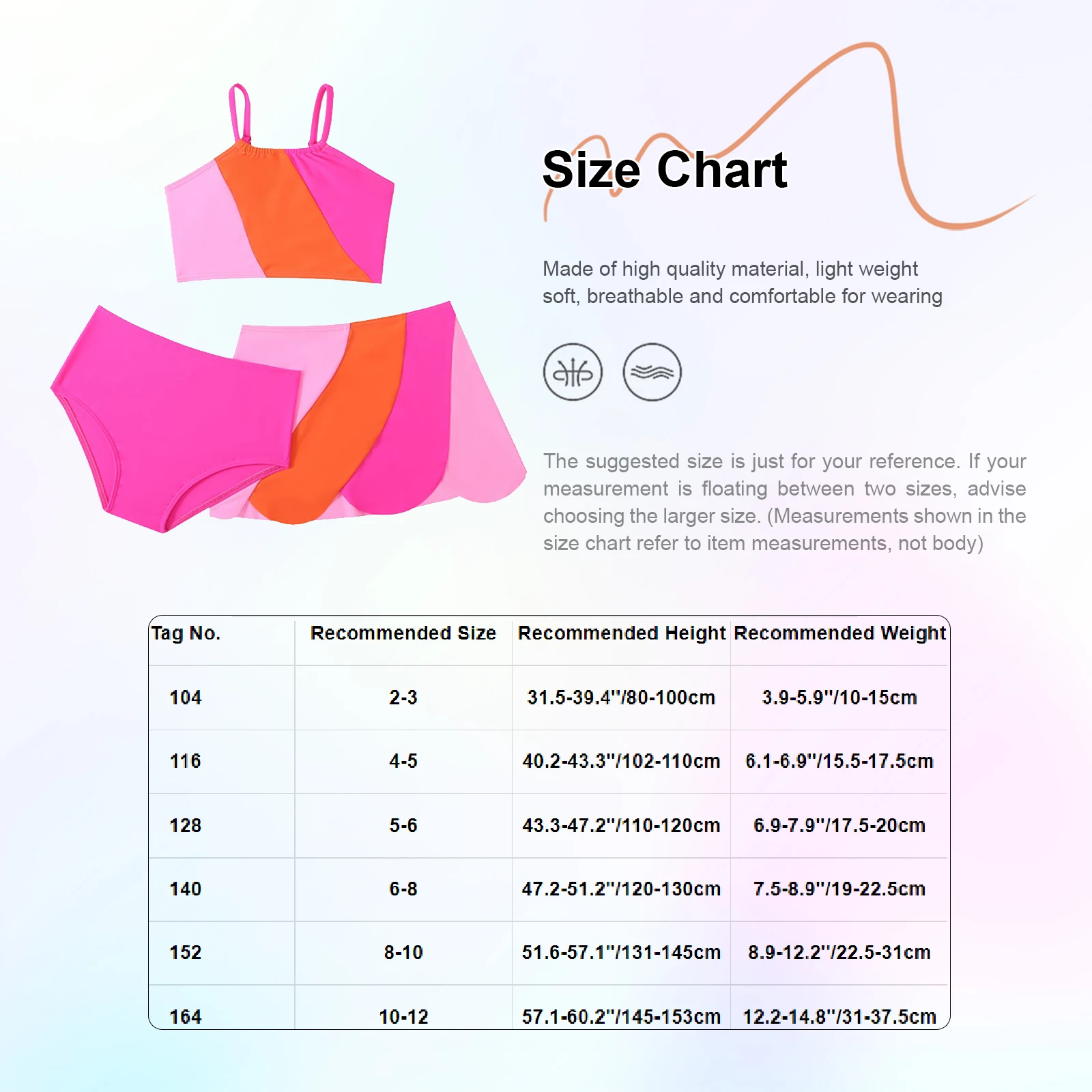 Kids Girls 3 Pieces Swimsuit Beachwear Swim Tank Top Swim Skirt and Briefs Set Swimwear Color Contrast Swimming Bathing Suits