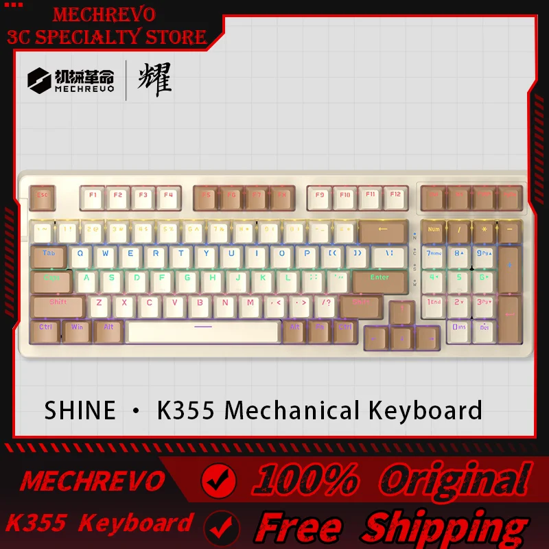 Mechrevo K355 Mechanical Keyboard Gasket Wired Game Keyboard 98 Key Mixed Color Backlight Keyboard brown Keycap Cyan Switch