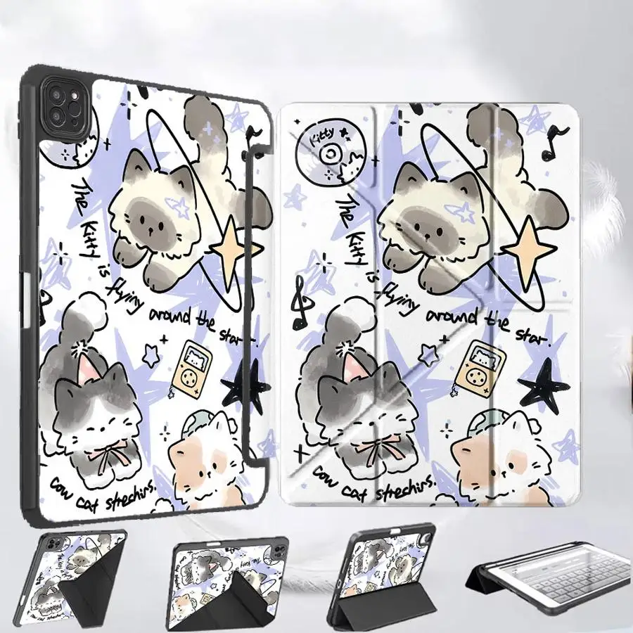 

Tablet Case For iPad Air 4 5 M3 M2 M4 11inch Mini 6 7 Pro 11th 10th 9th 8th 7th 12.9inch Pro 2025 Holder Cover Cute Cat