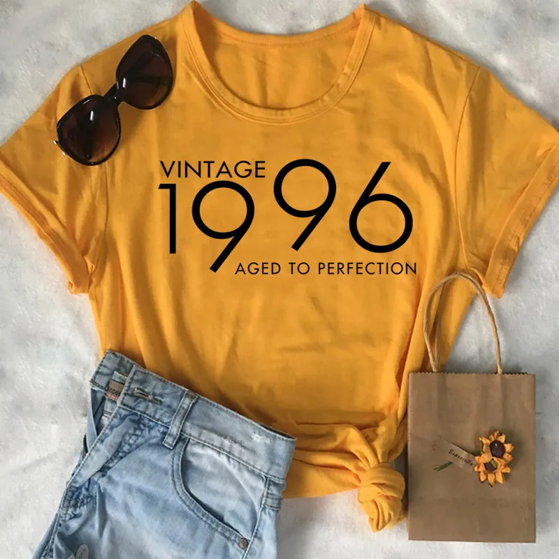 Vintage 1996  Fashion Party Harajuku Female Clothing 100%Cotton Funny Letter Born Women T-shirt Short Sleeve Top Tees Streetwear